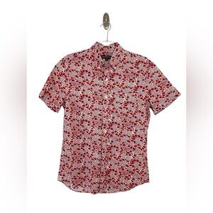J. Crew Mercantile Flex Red Micro Floral Printed Button Up Short Sleeve Shirt